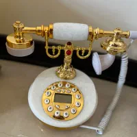 تلفن و جا سطلی طلایی وارداتی بسیاز زیبا در حد نو