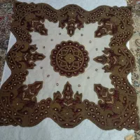 ۴تیکه رومیزی مخمل زرشکی کارشده