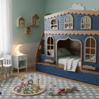 تخت دو طبقه آبی کاربنی اقساط ۳الی۱۸ ماهه