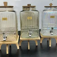 کلمن شیشه ای بلور و  پایه چوبی