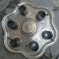 سینی قلمکاری کهنه ۶عدد انگاره قدیمی وقندان انتیک