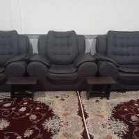 مبل چهارنفره چرم وچوب
