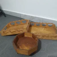 سینی چوبی و استیل و جادستمال کاغذی و سطل آشغال