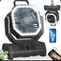 پنکه شارژی کمپینگ مدل F6 با چراغ LED