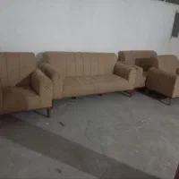 مبل 7نفره سالم در حد رنگ کرم پایه چوب