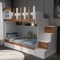 تخت دوطبقه نرده ایی و پنجره ایی/چک
