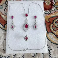 نیم ست نقره با سنگ یاقوت