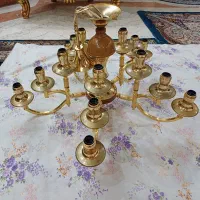 فروش لوستر آبکاری طلا ۱۵ شعله ودوعدد دیوارکوب فلزی