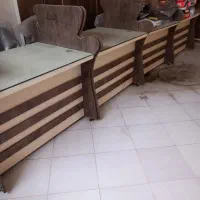 میز کارمندی تمام ام دی اف با صفحه شیشه ای