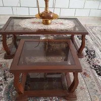 میز به همراه ۳ عدد عسلی چوب گردو و شیشه دودی ۳میل