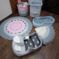 فرش و سبد و گهواره  کودک با مدل قلاب بافی