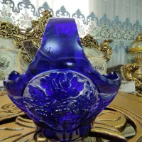 سبد کریستال بوهمیا /آبی مارینی/شکلات خوری/پذیرایی