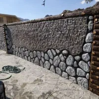 سیمانکاری طرح سنگ چوب نرده باربیکیو رنگ آلاچیق