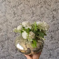 گلدان آینه ای نقره ای+گل مصنوعی