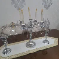 شمعدان 5 شاخه  همراه 2 عدد پایه شمع استیل