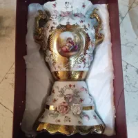 گلدانهای ۴۰ سانتی  سفید گل برجسته