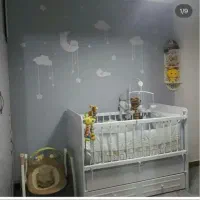 تخت‌کودک‌ساحل چوب به همراه تشک و‌روکش ضد اب