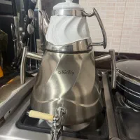سماور رو گازی استیل و قوری چینی