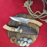 چاقو شکاری سنتی فولادی آهنبر دستساز زنجان+غلاف چرم