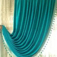 والان پرده مخمل سبز آبی یراق دار