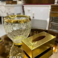 سطل و جا دستمال آبگز طلایی  و نقره‌ای