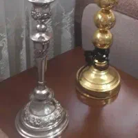 شعمدانی برنزکاردست قدیمی و چراغ خواب سالم