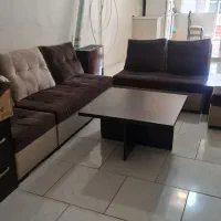 مبل ۷ نفره بهمراه میز وسط و میز عسلی و دو عدد پاف