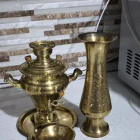 سماور کوچک کلکسیونی و گلدان تمام برنز