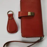 کیف پول چرمی دست دوز با جاکلیدی چرمی