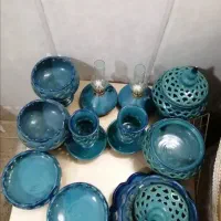 ظروف سفالی فیروزه مشبک کاری،دیزی طرحدار