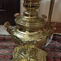 سماور زغالی طلایی دکوری گل و مرغ