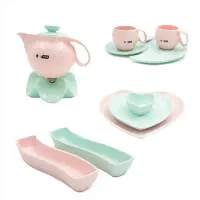 سرویس صبحانه خوری کامل صورتی سبز