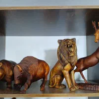 تعدادی مجسمه چوبی حیوانات وحشی