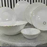 سرویس ۲۶ پارچه گلدین اپال سفید لب طلا ۶ نفره