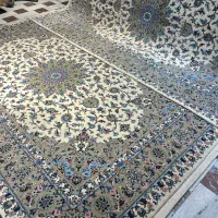 فرش دستباف جفت۶متری کرم کاشان گل ابریشم دستبافت