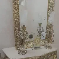 آینه شمعدان و ساعت طرح ترمه طلایی نگین دار