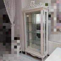 بوفه چوبی سفید سالم ویترین مدرن دکوری