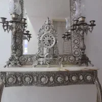 ست کامل آینه کنسول، ساعت و شمعدان برنجی