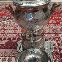 سماور همراه با سینی و کاسه زیرین جنس برنج
