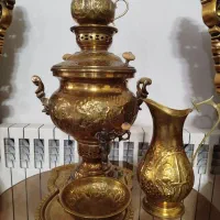 سرویس سماور برنجی زغالی   سایز بزرگ