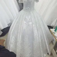 لباس عروس پرکار آف شولدر دنباله دار
