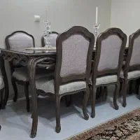 میز ناهارخوری ۸ نفره تمام چوب راش، پارچه ترک