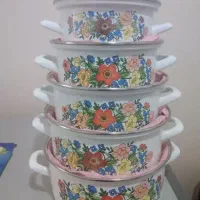 ست ۵ تایی قابلمه لعاب و کتری لعاب