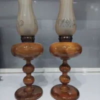شمدونی چوبی و ساعت رومیزی برنجی