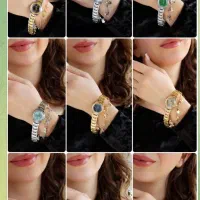 ساعت زنانه دستبندی آویز دار و نگینی طلایی دخترانه