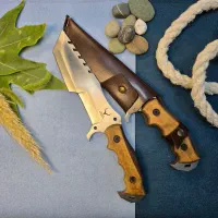 چاقو شکاری کرگدن تاهوما ۲پخ فولادآهنبر دستساز+غلاف