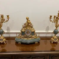 ساعت شمعدان برنزی با سنگ طبیعی