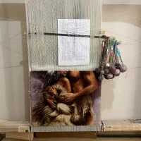 دار تابلو فرش با تمام وسایل(نخ و نقشه‌ دارکوب)