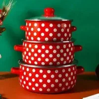 سرویس قابلمه ۳ پارچه لعابی خال‌دار قرمز