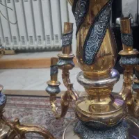 لوستر برنزی مینا کاری آب طلا ۶ شاخه ( ۱۲ شعله)